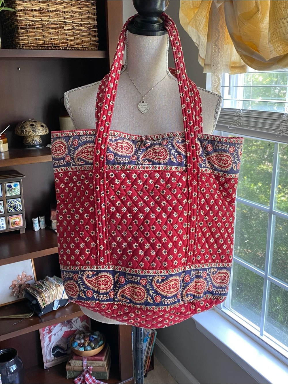 Vintage Vera Bradley Large Red Quilted Paisley Tote Bag EUC - Picture 5 of 11